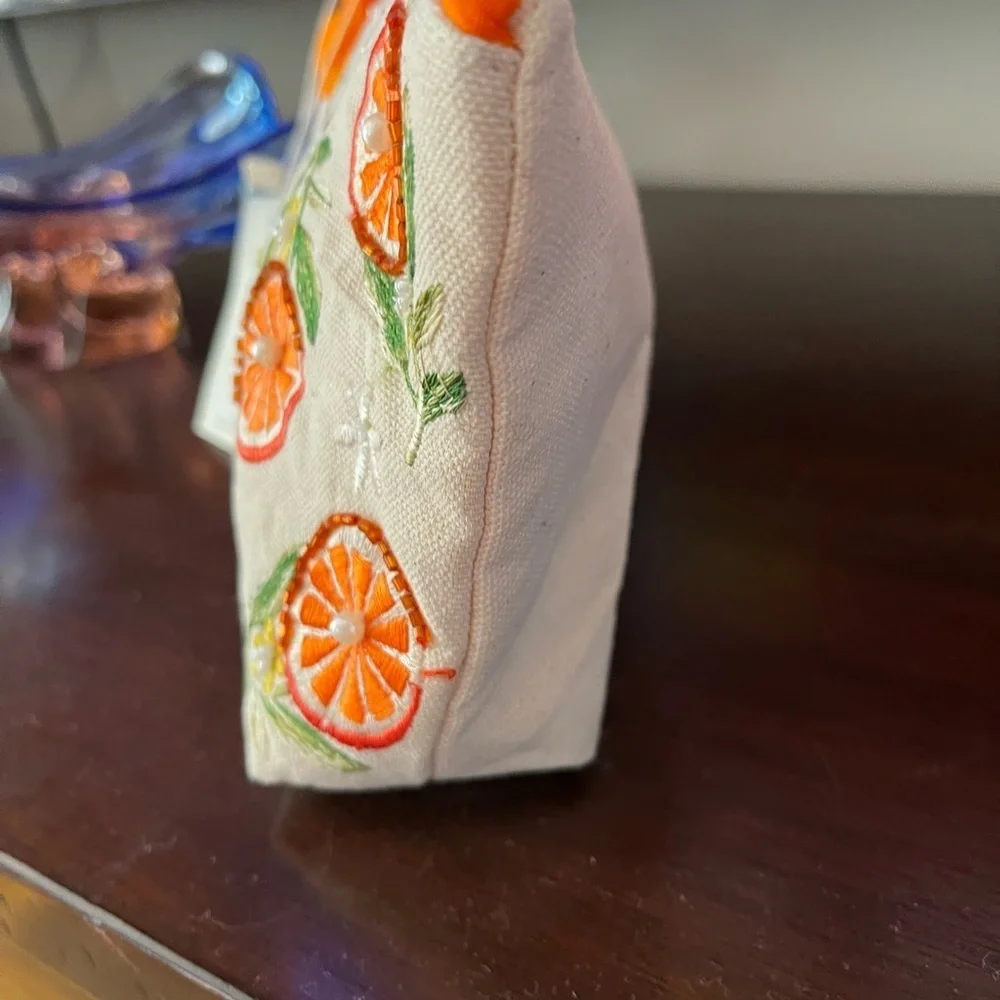 Antik Kraft Citrus orange slices Embroidered Pouch cosmetic bag